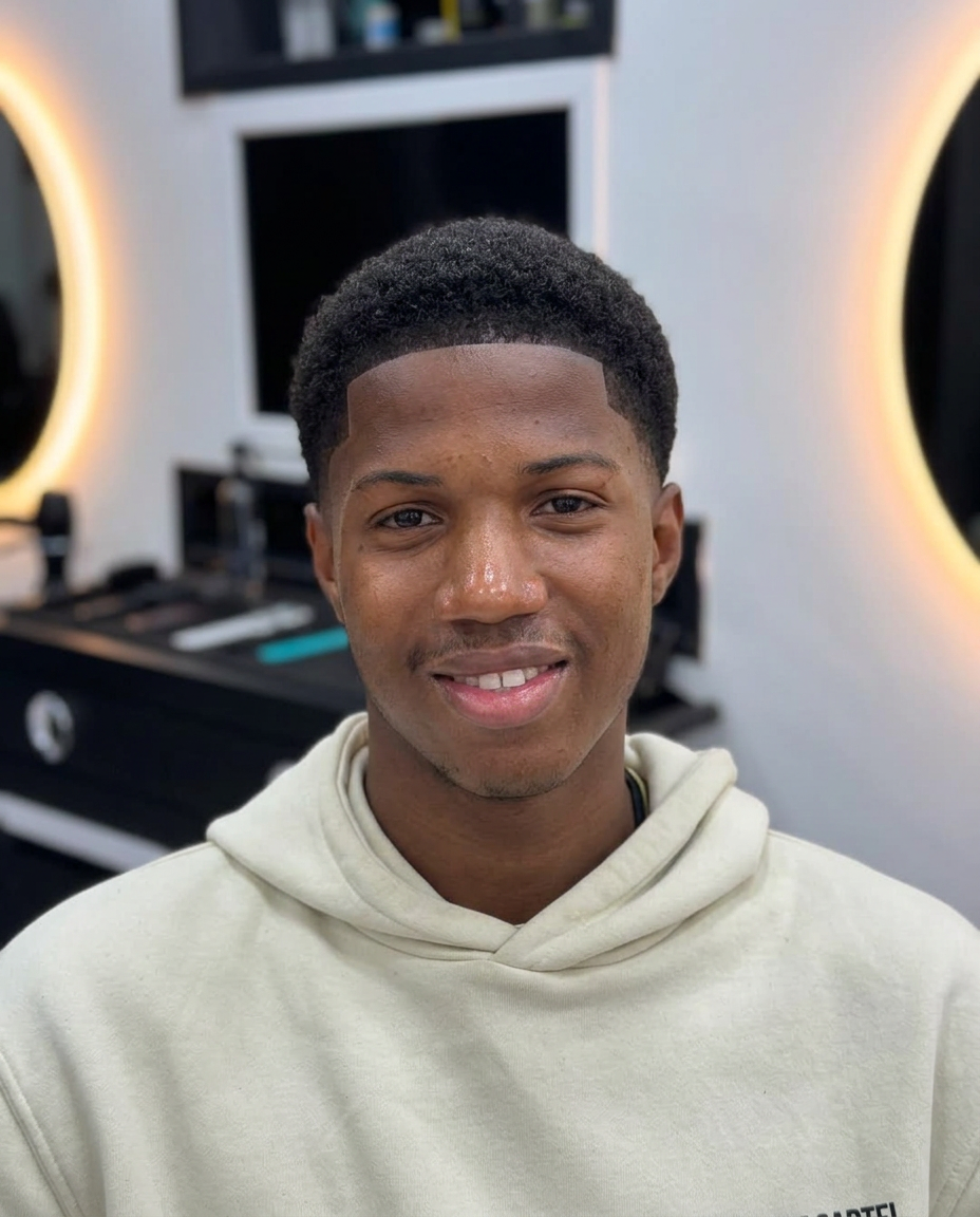 Close-up of a clean fade and sharp edge up