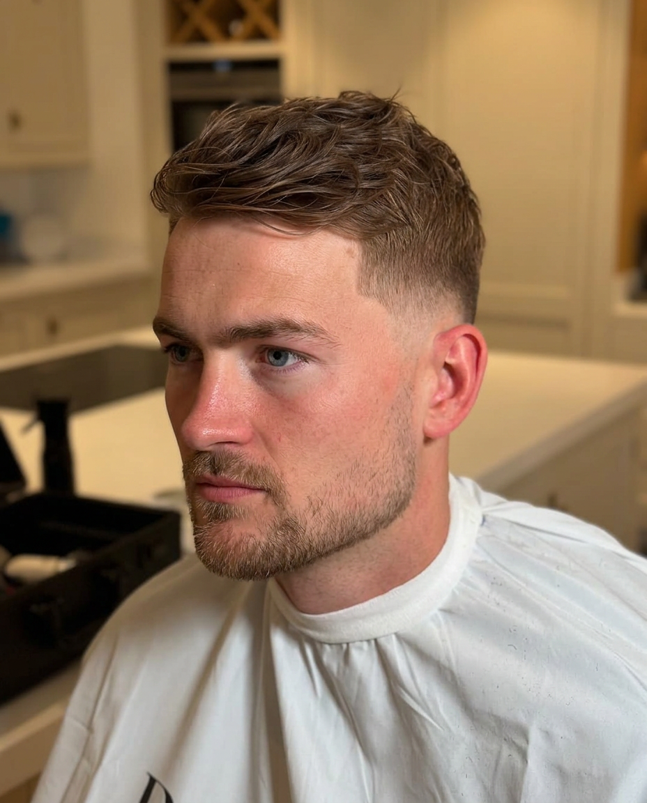 Close-up of a textured cut with a skin fade